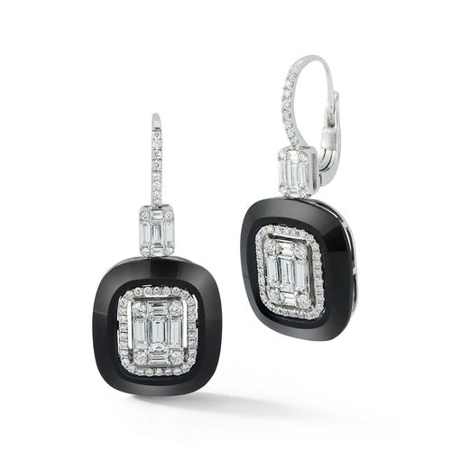 E1234<br>  Jumbo 1.65 dwt. Diamond and Onyx Lever Back Earrings<br>  1.65 Dia.