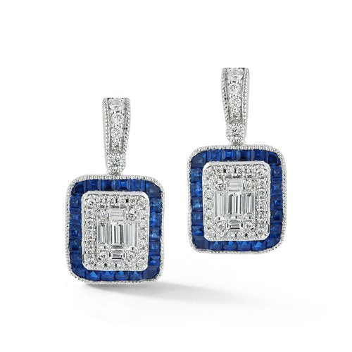 E5191<br>  Antique Style Diamond and Sapphire Earrings<br>  .53 Dia./1.61 Sapphire