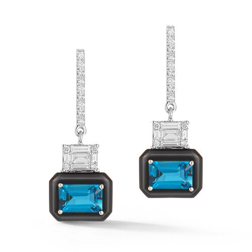 E4889LBTONWN  <br>Onyx Earrings w/Blue Topaz (2.25), .29 Dia.