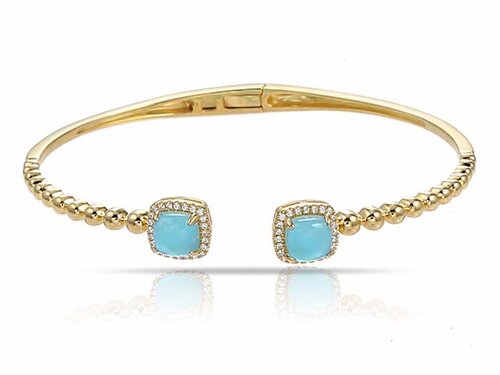 B23722  <br>Hinged Bangle Bracelet w/Blue Topaz and .18 Diamonds