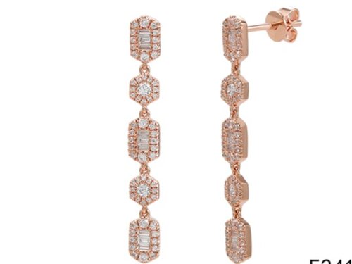 E24149 <br> Dangle baguette Earrings<br> .92 Dia.