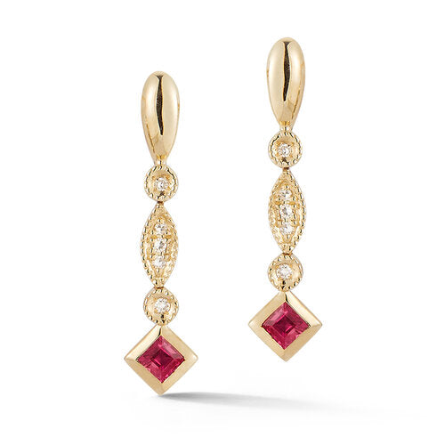 E24422RWN <br> Antique Style Dangle Earrings w/ .13 Ruby and .03 Dia.