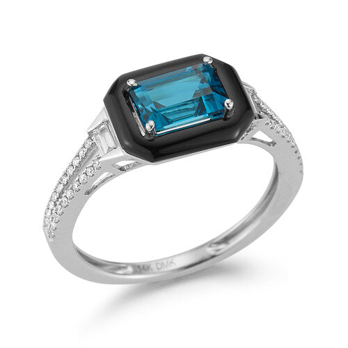 R12165LBTONWN <br> Onyx Ring<br> w/1.32 Blue Topaz and .17 Diamonds