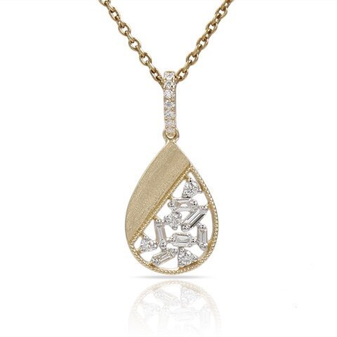 P24144 <br> Pear Shaped Pendant w/ Baguettes <br>.23 Diamonds