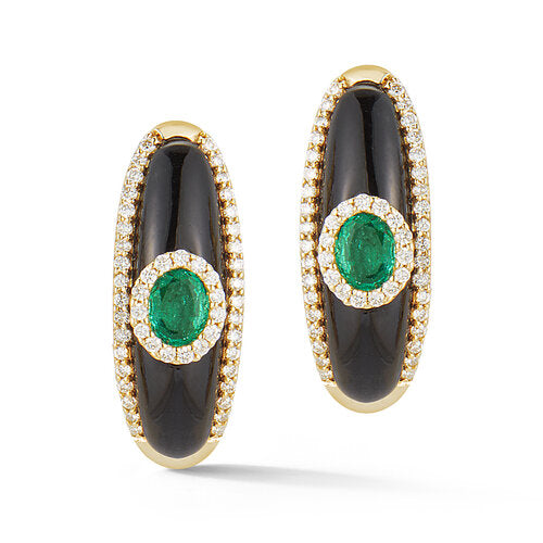 E5029EON<br>  Onyx, 4.34 Emerald And .28 Diamond Earrings