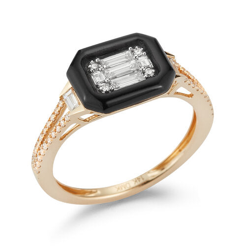 R12166D <br> Onyx Ring .43 Round and Baguette Dia.40