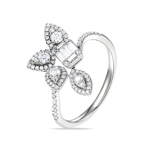 R22256 <br> Half Flower Baguette Ring- <br>.55 dia.