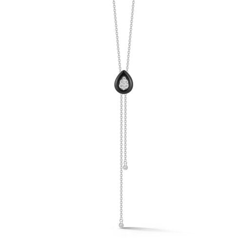 P4443  <br>Onyx Lariat Necklace<br> .10 Dia.