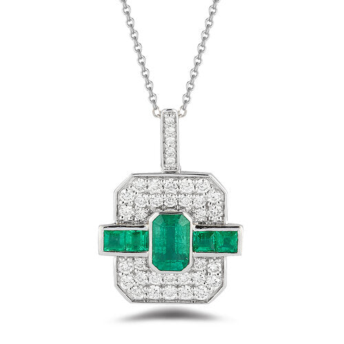 P4635 <br> Flat Emerald and Diamond Pendant <br> .45 Diamond/.1.05 Emerald