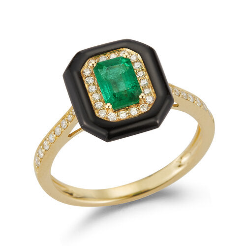 R12167EON <br> Onyx Ring <br>w/.17 Dia. and .55 Emeralds