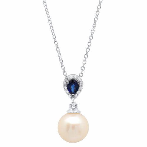 P11492  <br>Diamond weight- .04 <br> Sapphire weight- .21<br>  Pearl- 3.54(w/o chain)